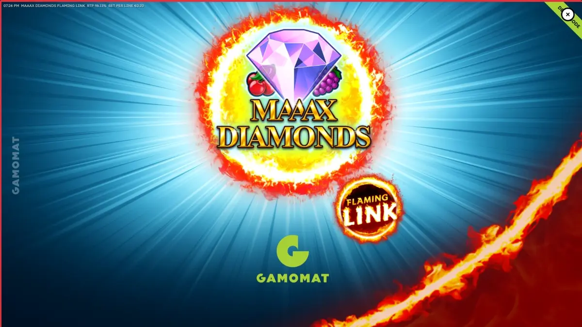 Tampilan visual slot Maaax Diamonds Flaming Link dengan simbol buah dan berlian api.